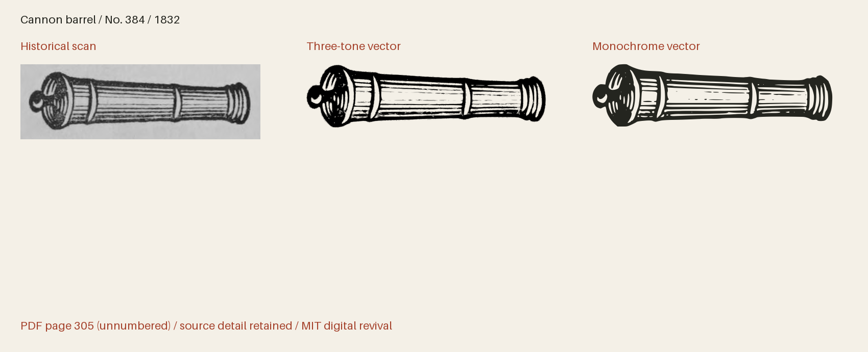 Historical scan beside the three-tone and monochrome vector revivals