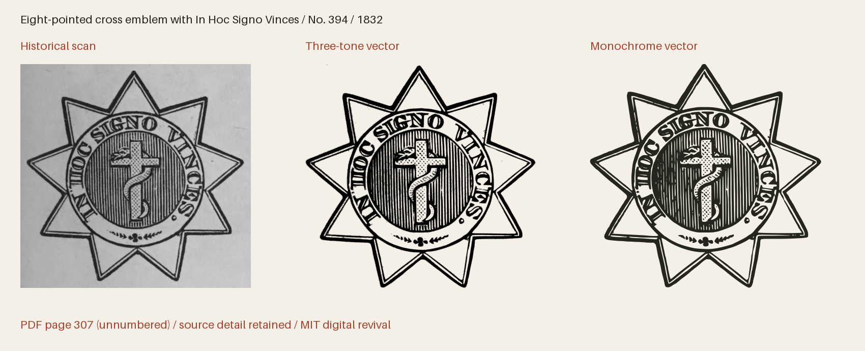 Historical scan beside the three-tone and monochrome vector revivals