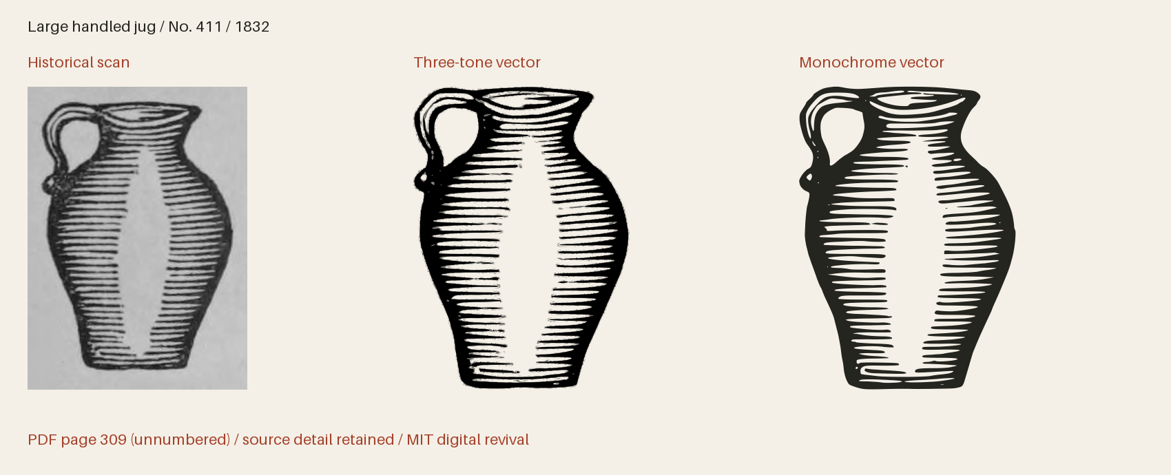 Historical scan beside the three-tone and monochrome vector revivals