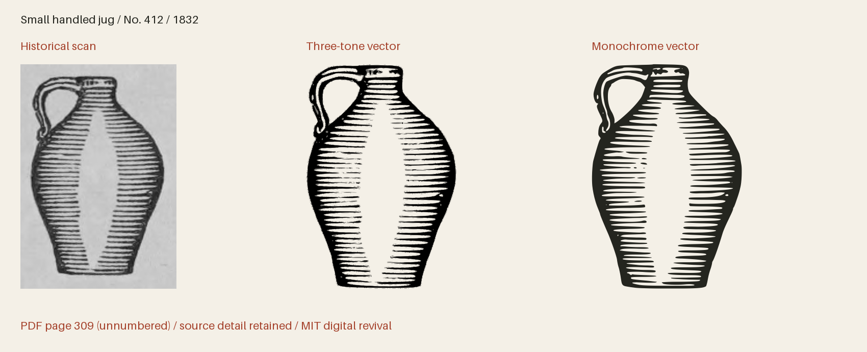 Historical scan beside the three-tone and monochrome vector revivals