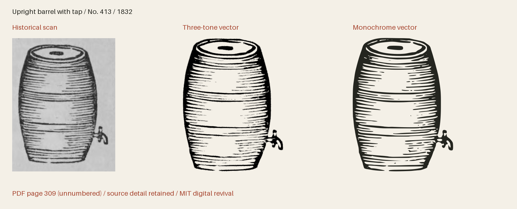 Historical scan beside the three-tone and monochrome vector revivals