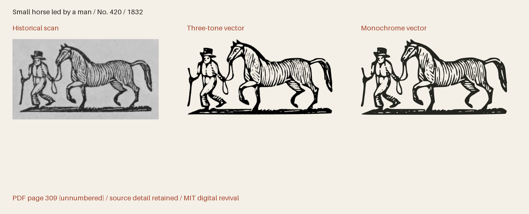 Historical scan beside the three-tone and monochrome vector revivals