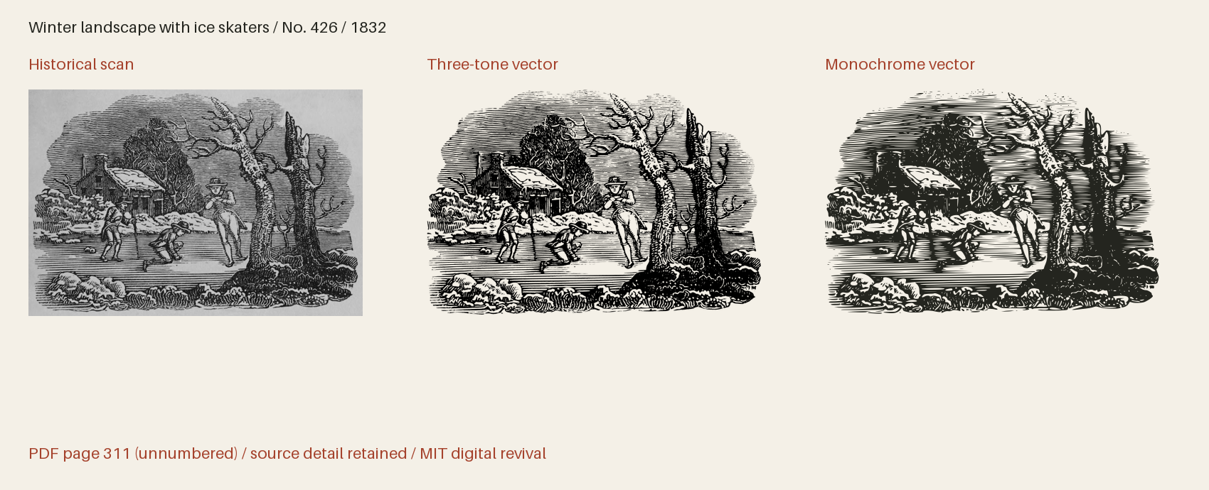 Historical scan beside the three-tone and monochrome vector revivals