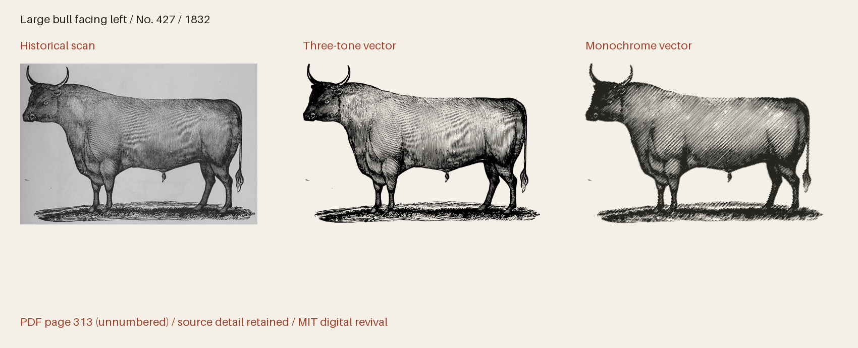 Historical scan beside the three-tone and monochrome vector revivals