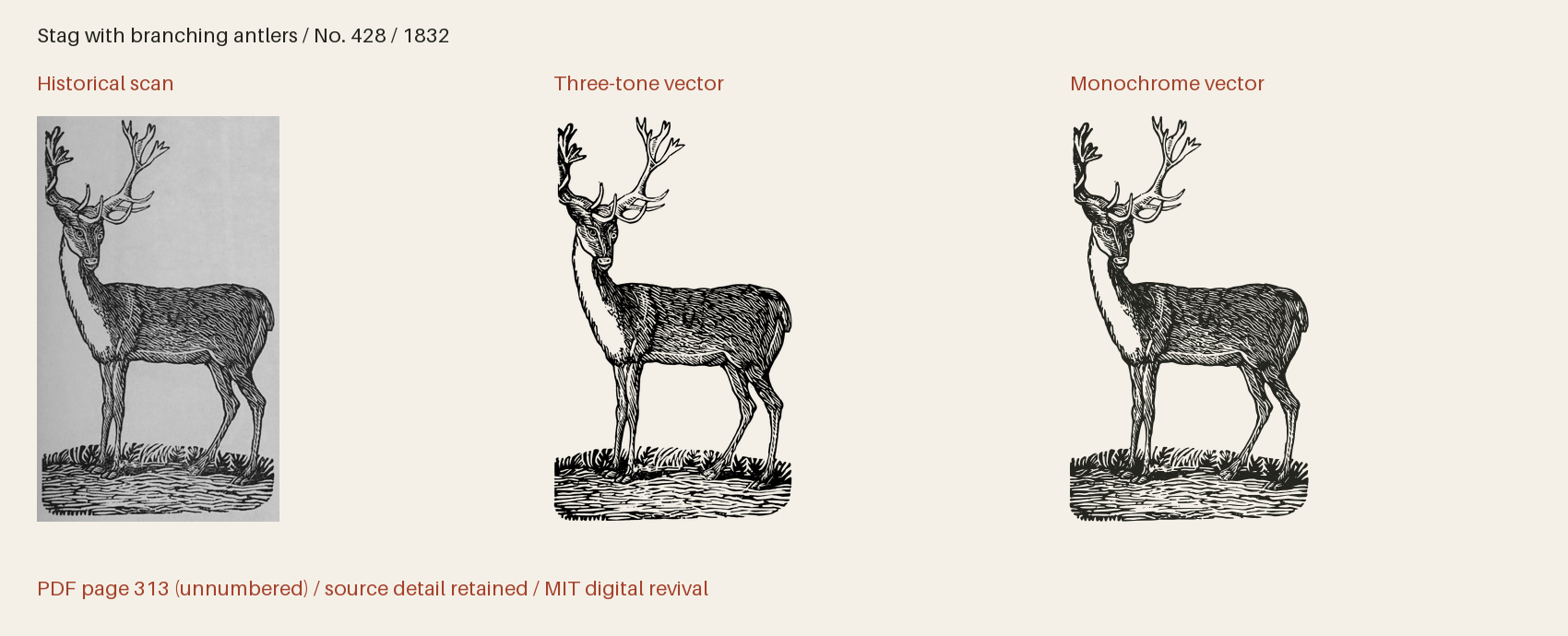 Historical scan beside the three-tone and monochrome vector revivals