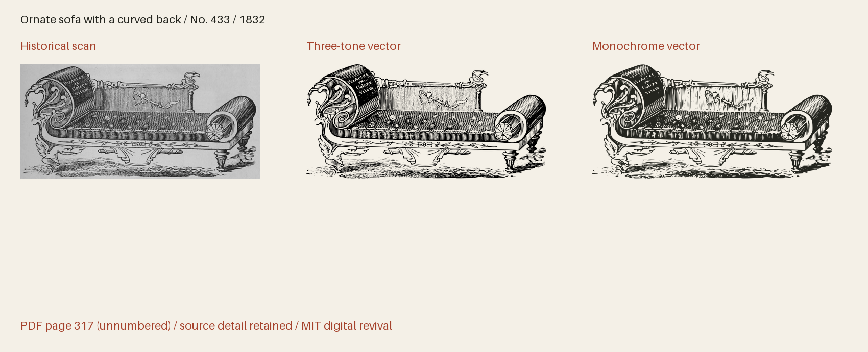 Historical scan beside the three-tone and monochrome vector revivals