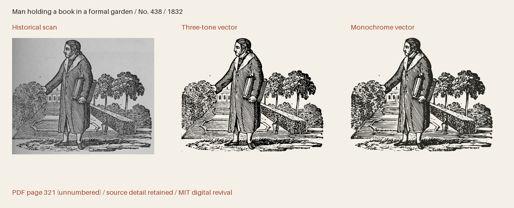 Historical scan beside the three-tone and monochrome vector revivals
