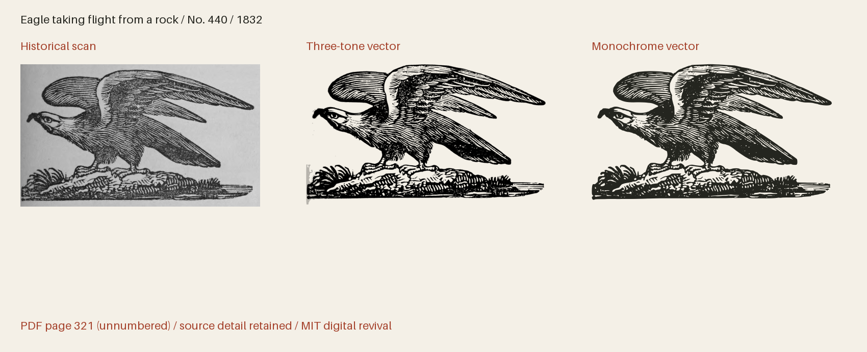 Historical scan beside the three-tone and monochrome vector revivals