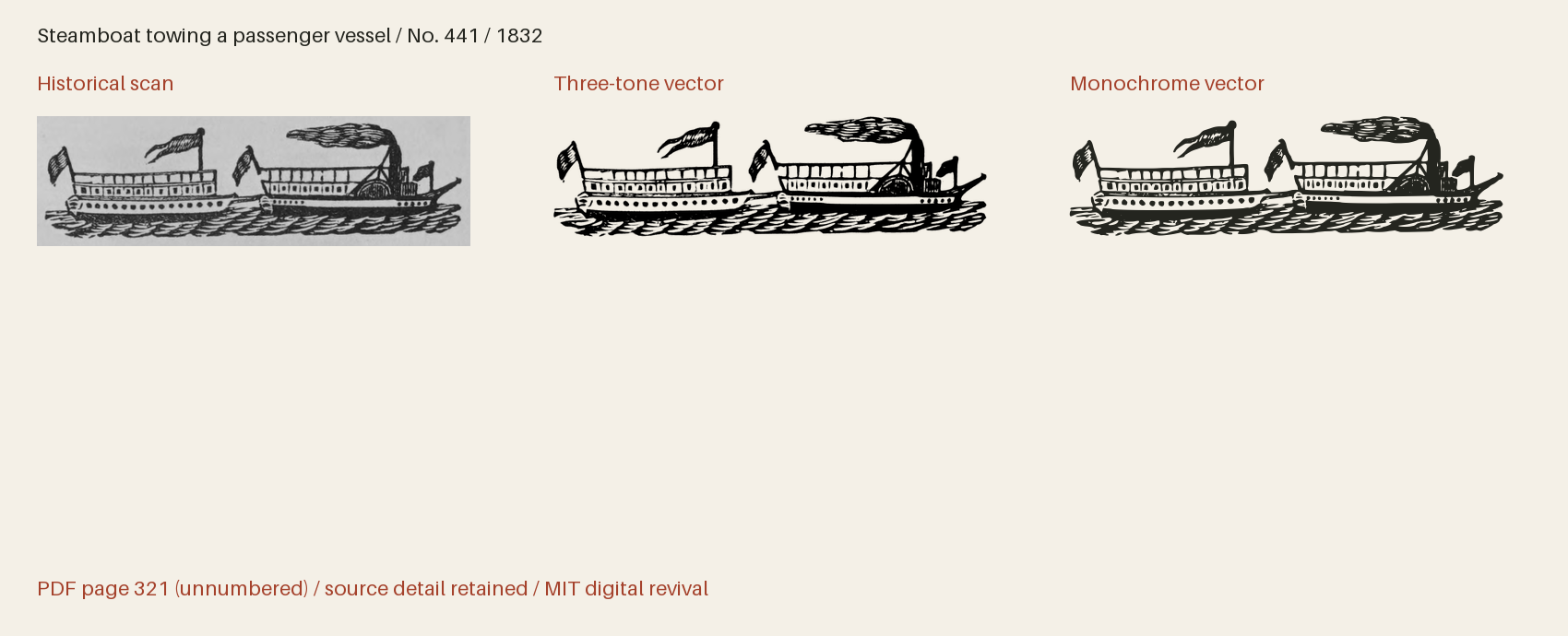 Historical scan beside the three-tone and monochrome vector revivals