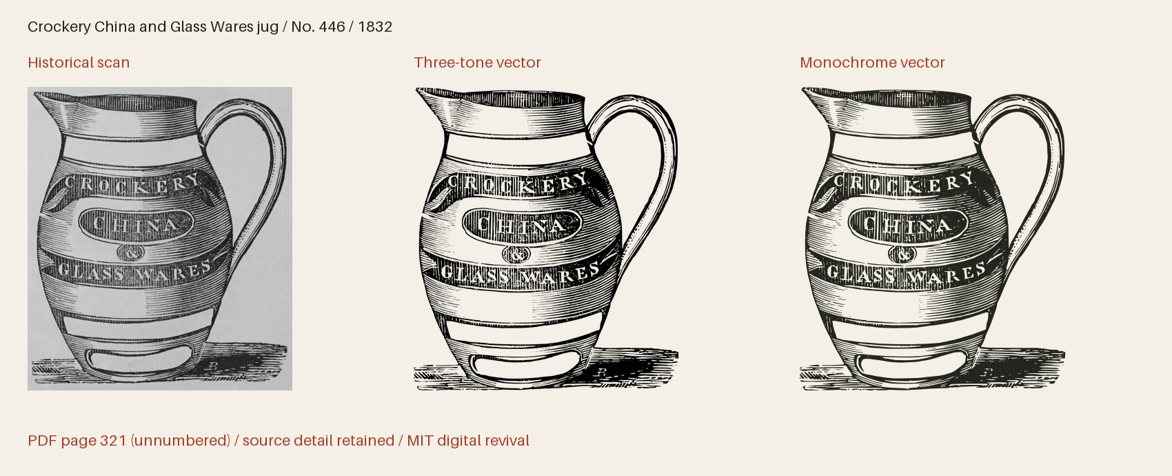 Historical scan beside the three-tone and monochrome vector revivals
