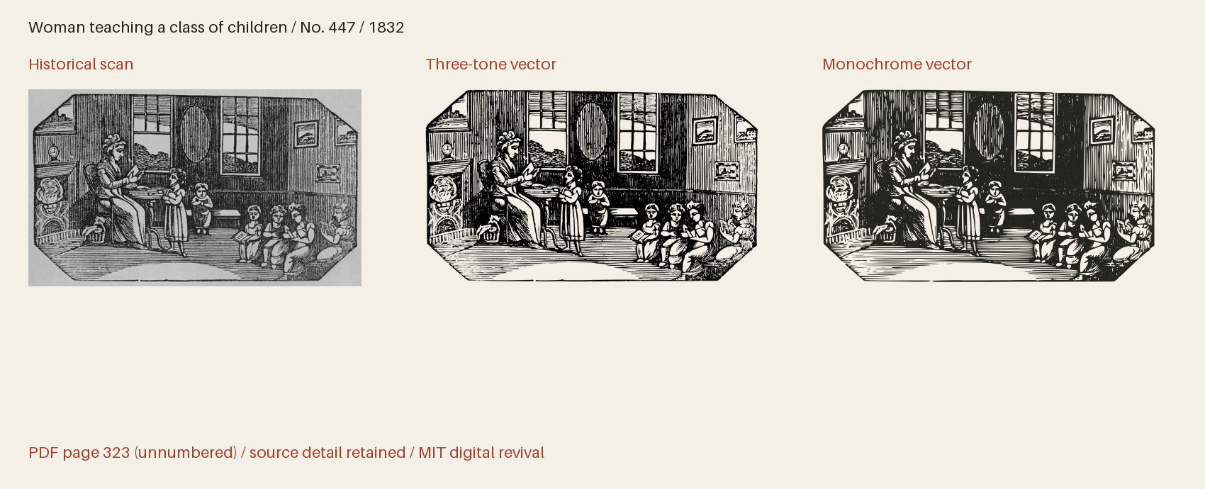 Historical scan beside the three-tone and monochrome vector revivals