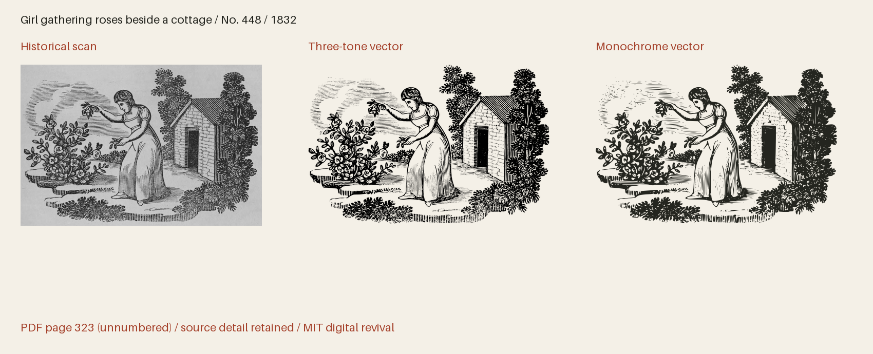 Historical scan beside the three-tone and monochrome vector revivals