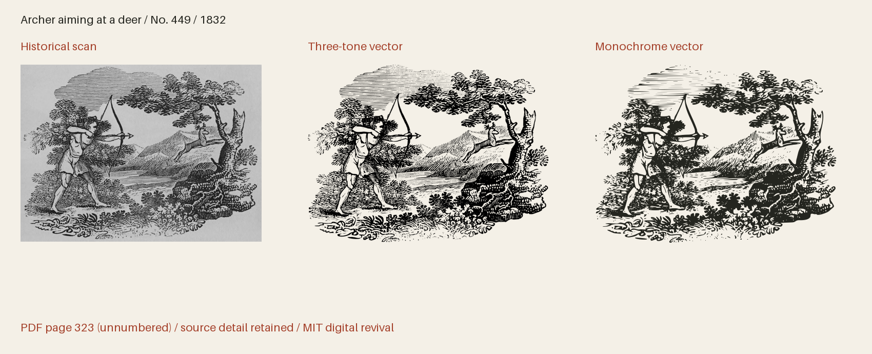 Historical scan beside the three-tone and monochrome vector revivals