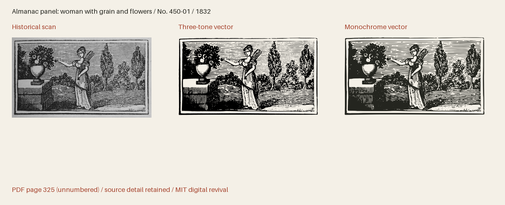 Historical scan beside the three-tone and monochrome vector revivals