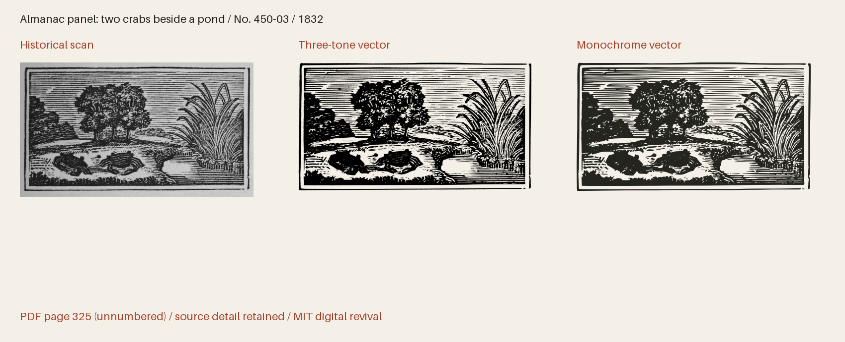 Historical scan beside the three-tone and monochrome vector revivals