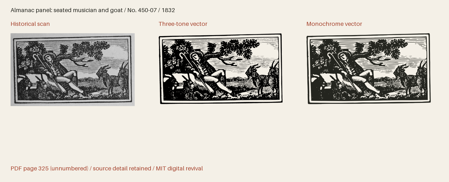 Historical scan beside the three-tone and monochrome vector revivals