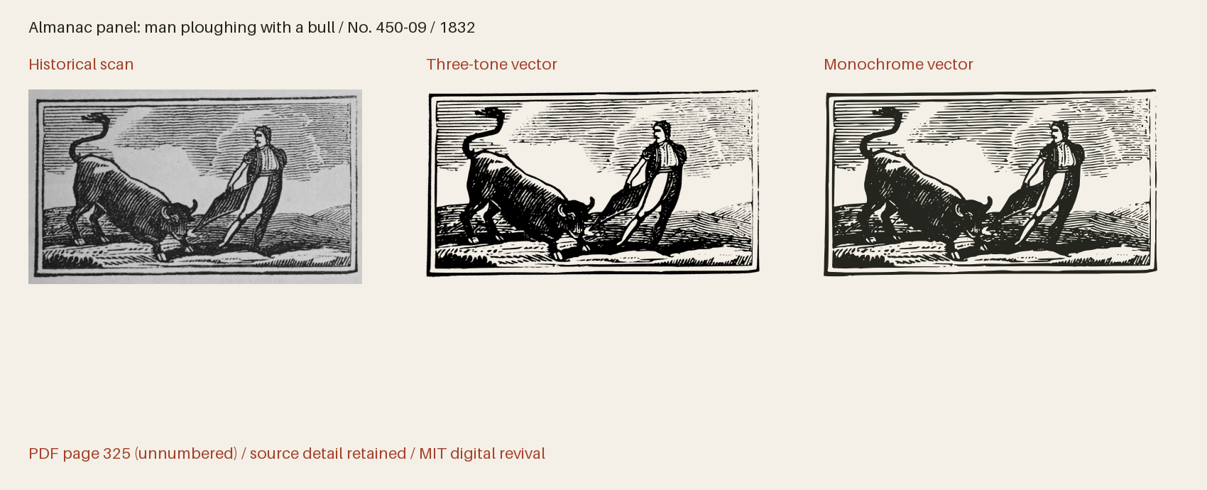 Historical scan beside the three-tone and monochrome vector revivals