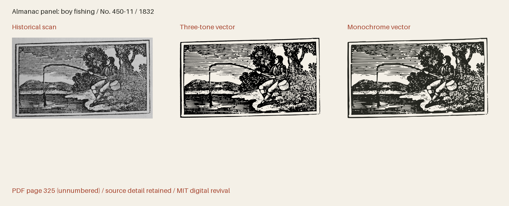 Historical scan beside the three-tone and monochrome vector revivals