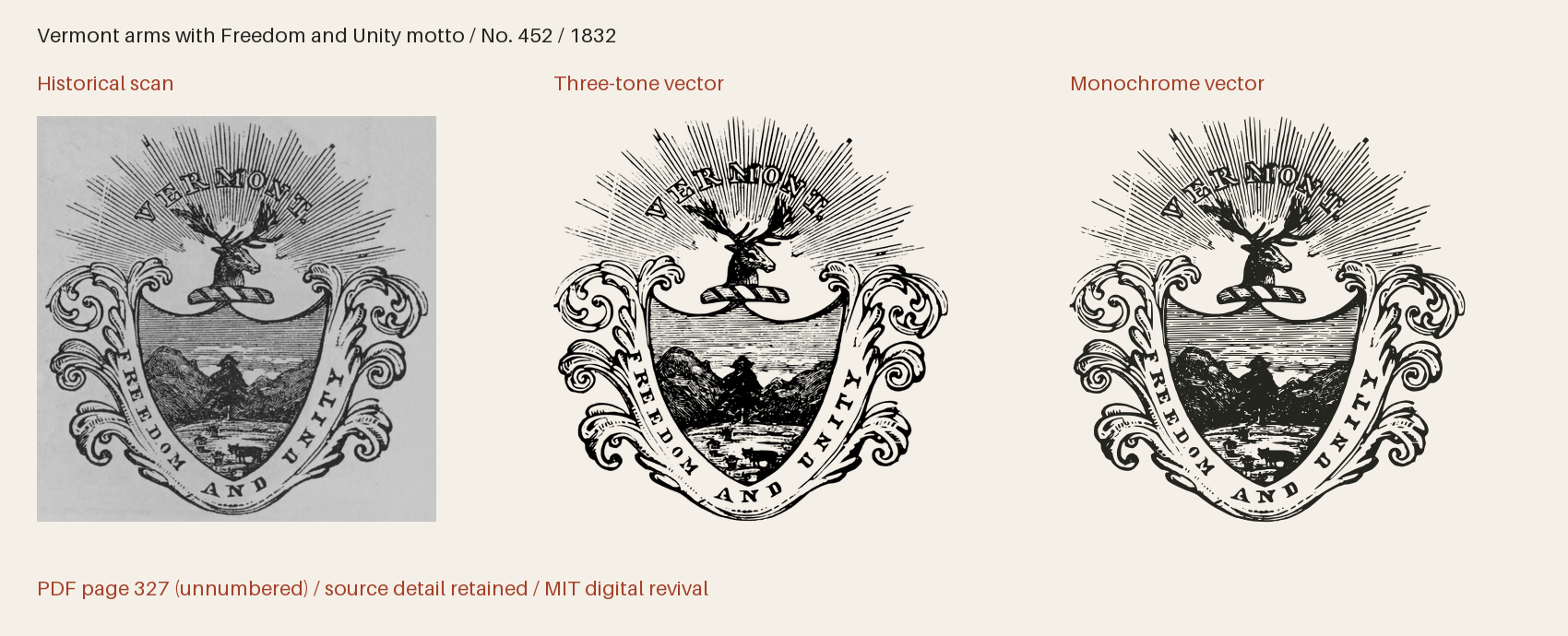 Historical scan beside the three-tone and monochrome vector revivals