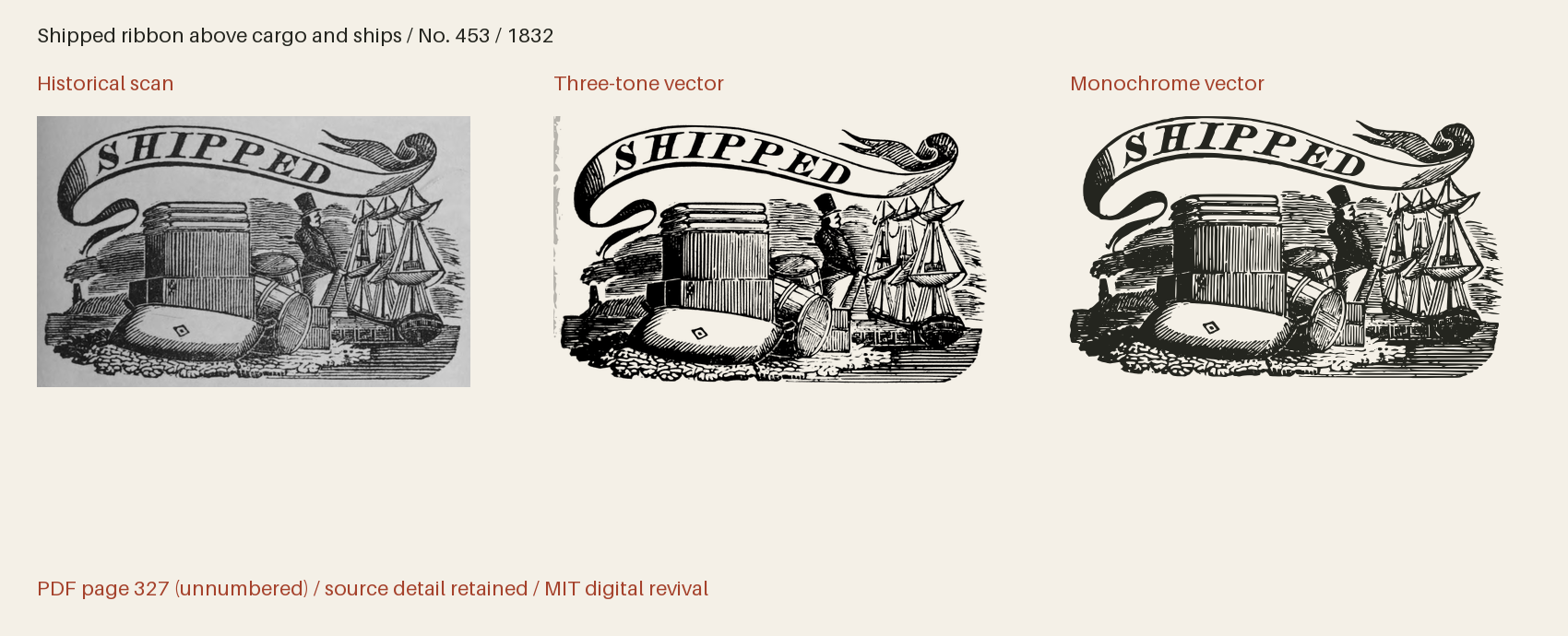 Historical scan beside the three-tone and monochrome vector revivals