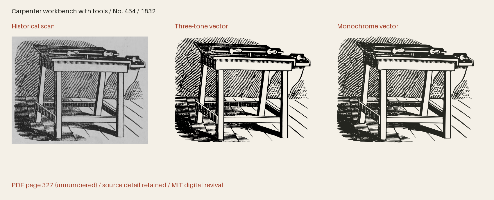 Historical scan beside the three-tone and monochrome vector revivals