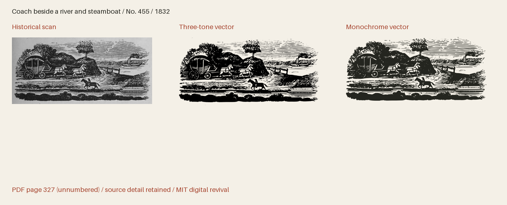 Historical scan beside the three-tone and monochrome vector revivals