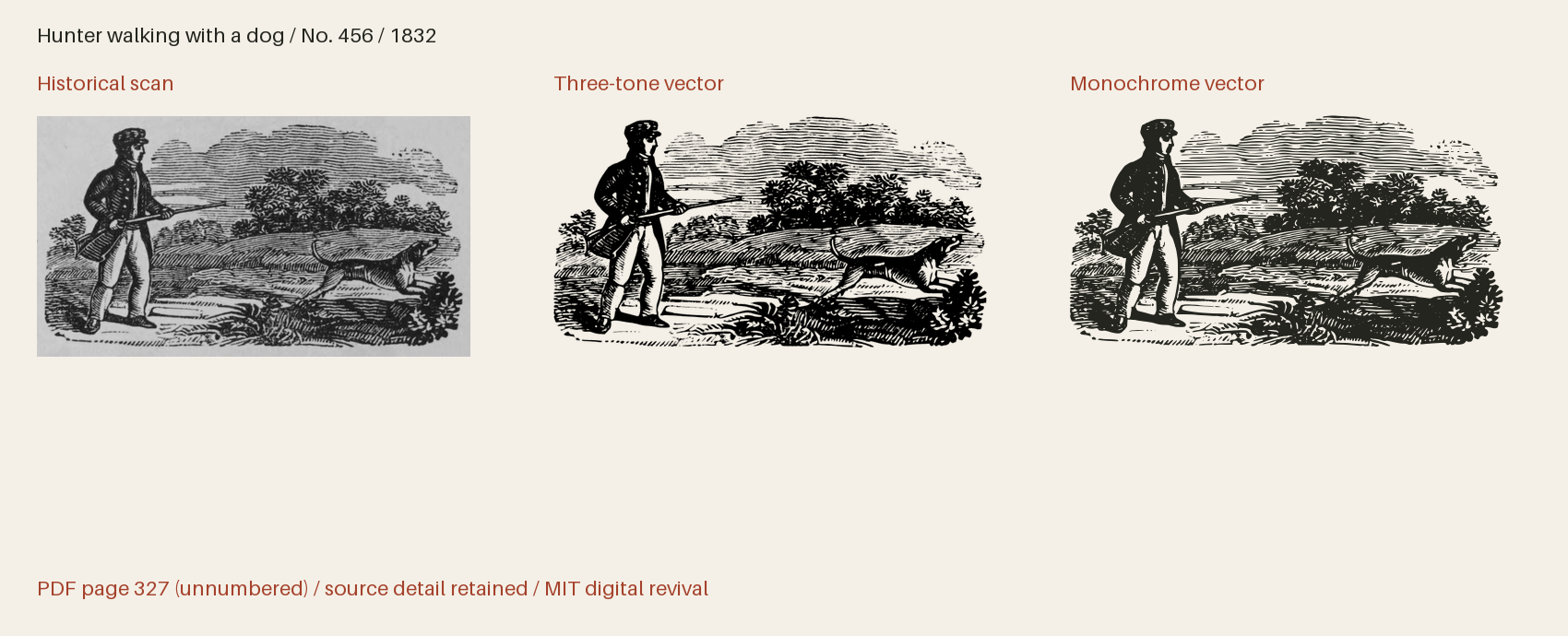 Historical scan beside the three-tone and monochrome vector revivals