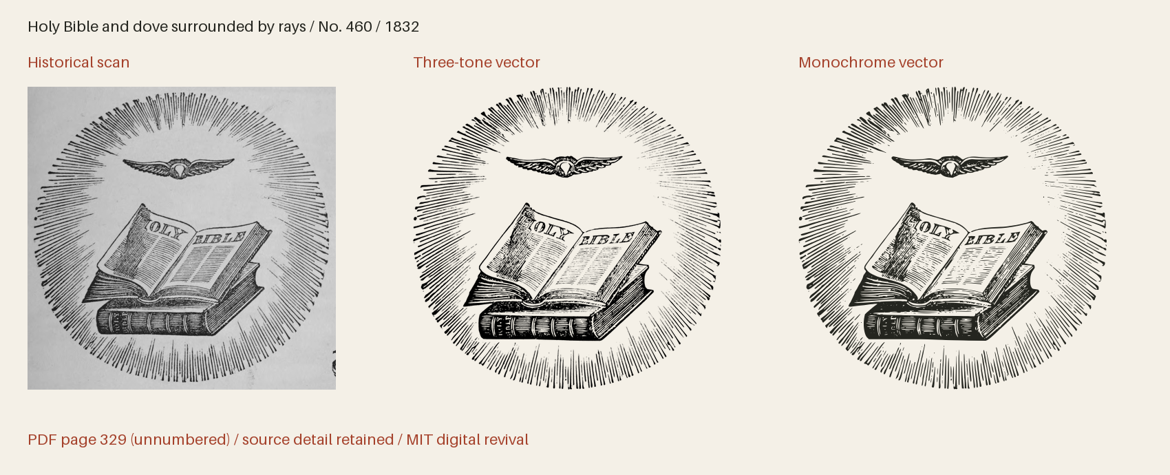 Historical scan beside the three-tone and monochrome vector revivals