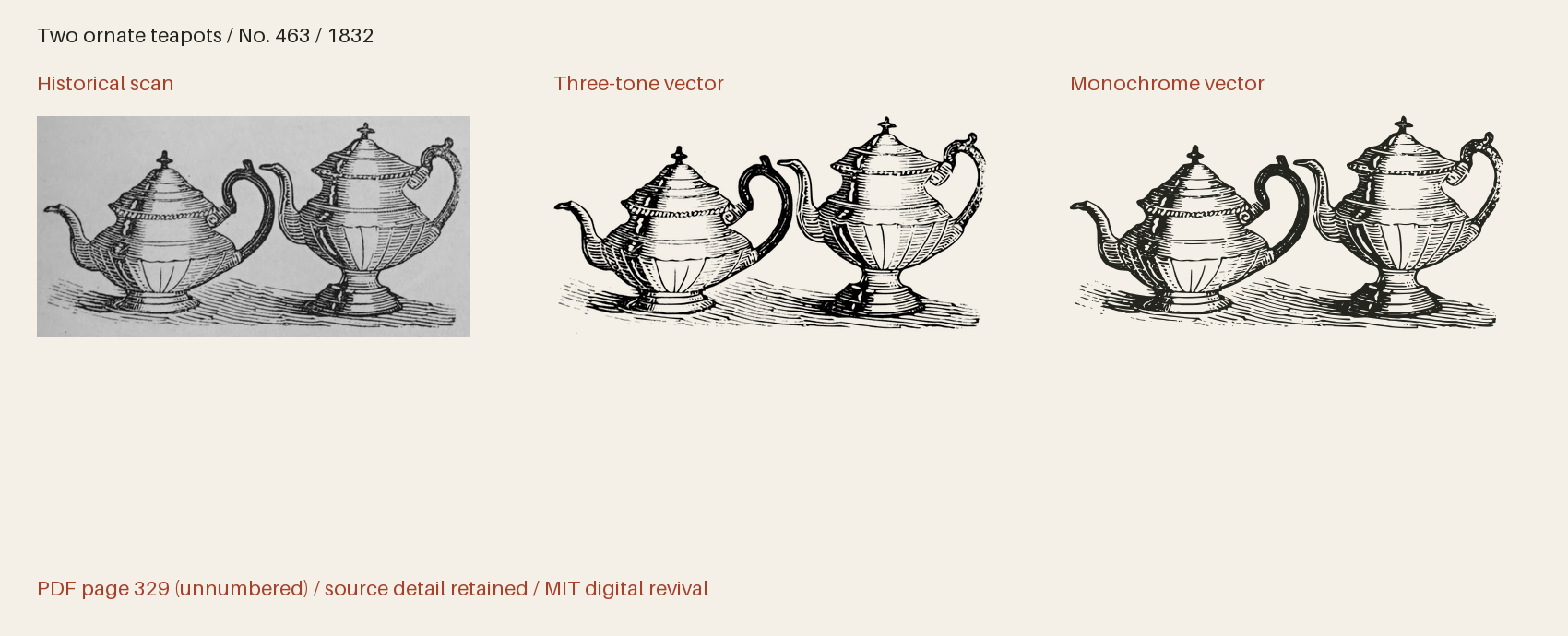 Historical scan beside the three-tone and monochrome vector revivals