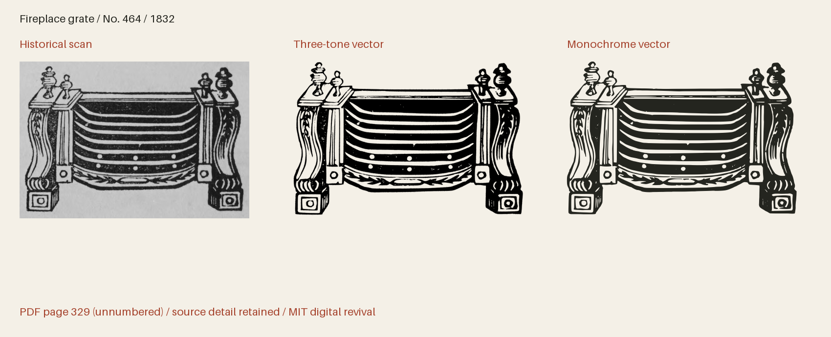 Historical scan beside the three-tone and monochrome vector revivals