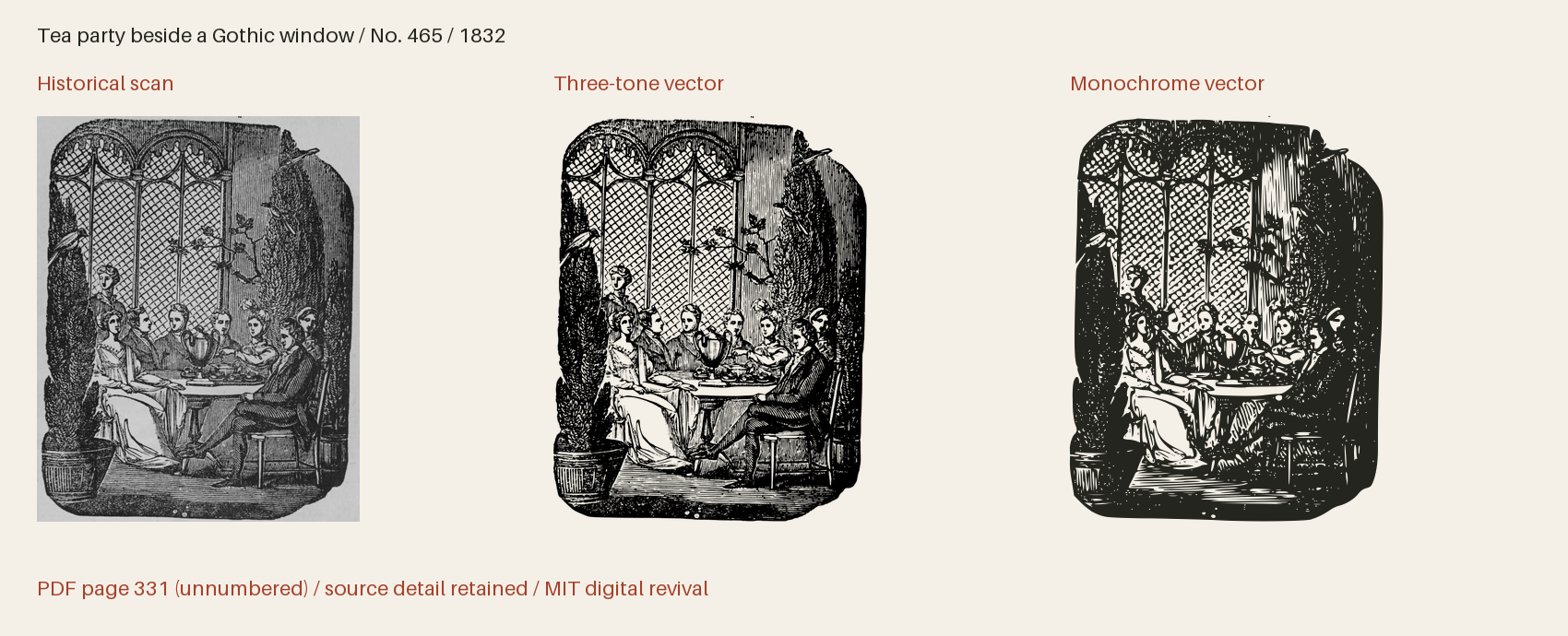 Historical scan beside the three-tone and monochrome vector revivals