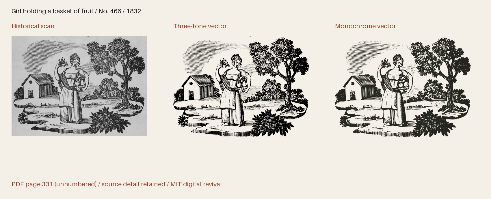 Historical scan beside the three-tone and monochrome vector revivals