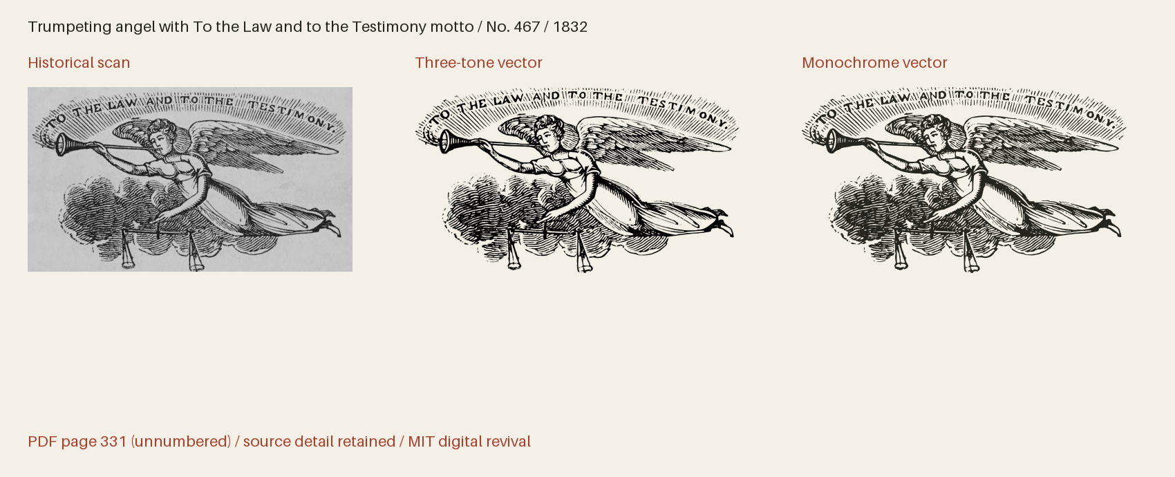 Historical scan beside the three-tone and monochrome vector revivals
