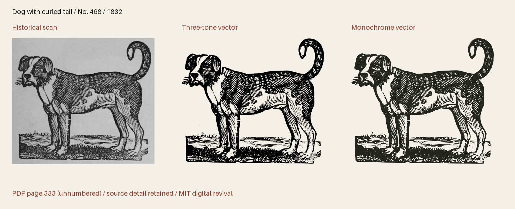 Historical scan beside the three-tone and monochrome vector revivals