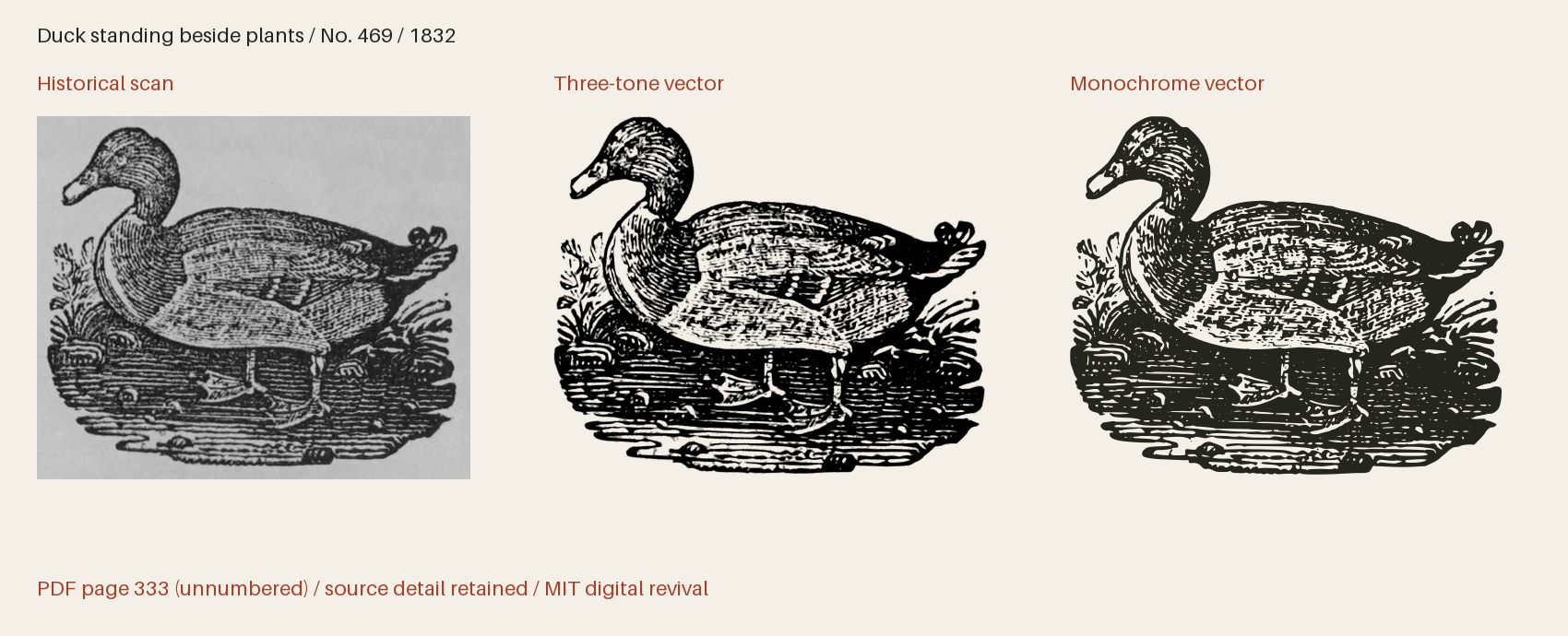 Historical scan beside the three-tone and monochrome vector revivals