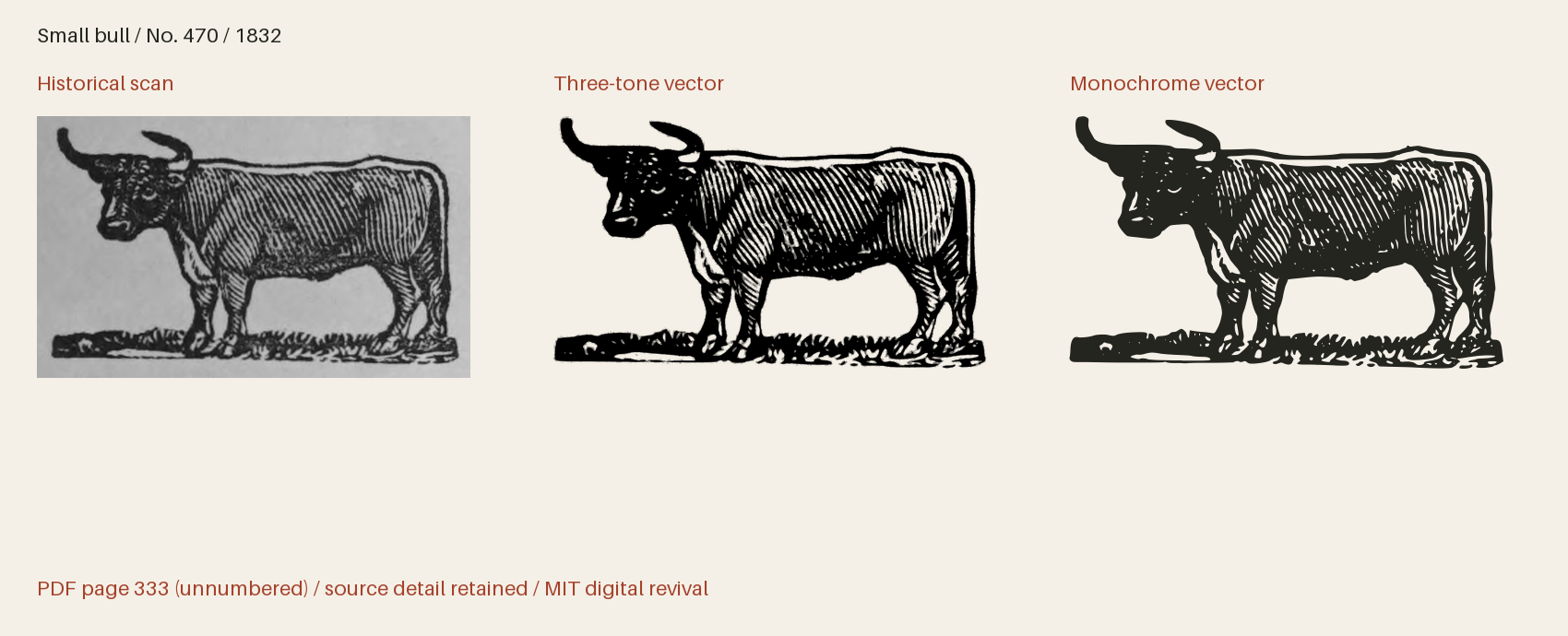 Historical scan beside the three-tone and monochrome vector revivals