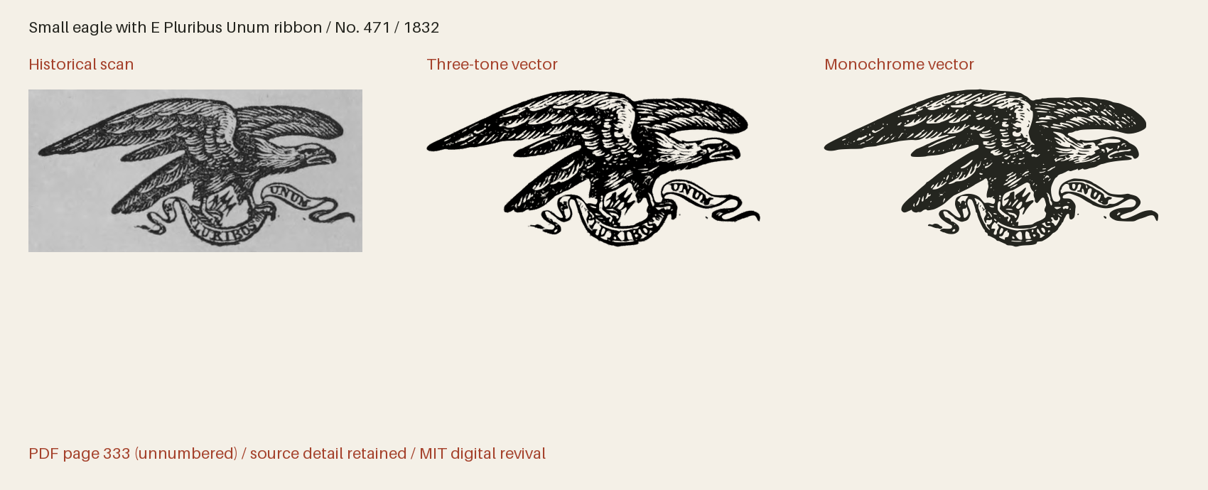 Historical scan beside the three-tone and monochrome vector revivals