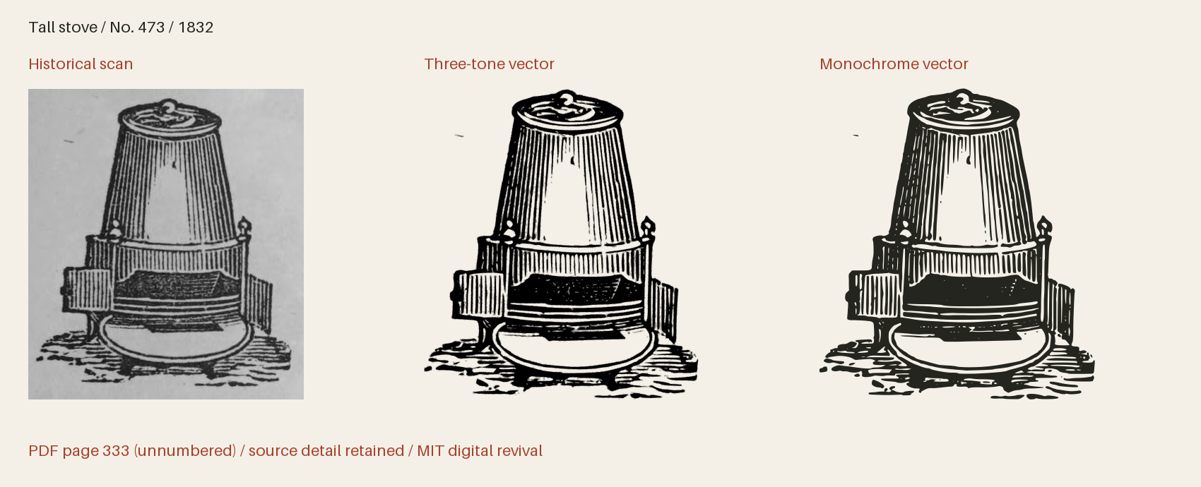 Historical scan beside the three-tone and monochrome vector revivals