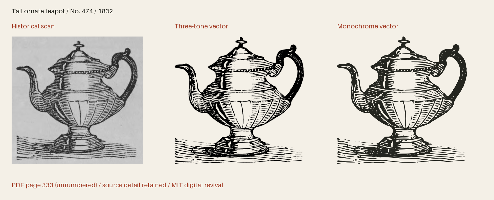 Historical scan beside the three-tone and monochrome vector revivals