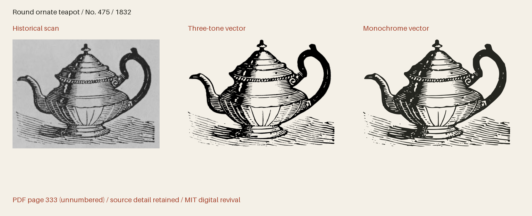 Historical scan beside the three-tone and monochrome vector revivals