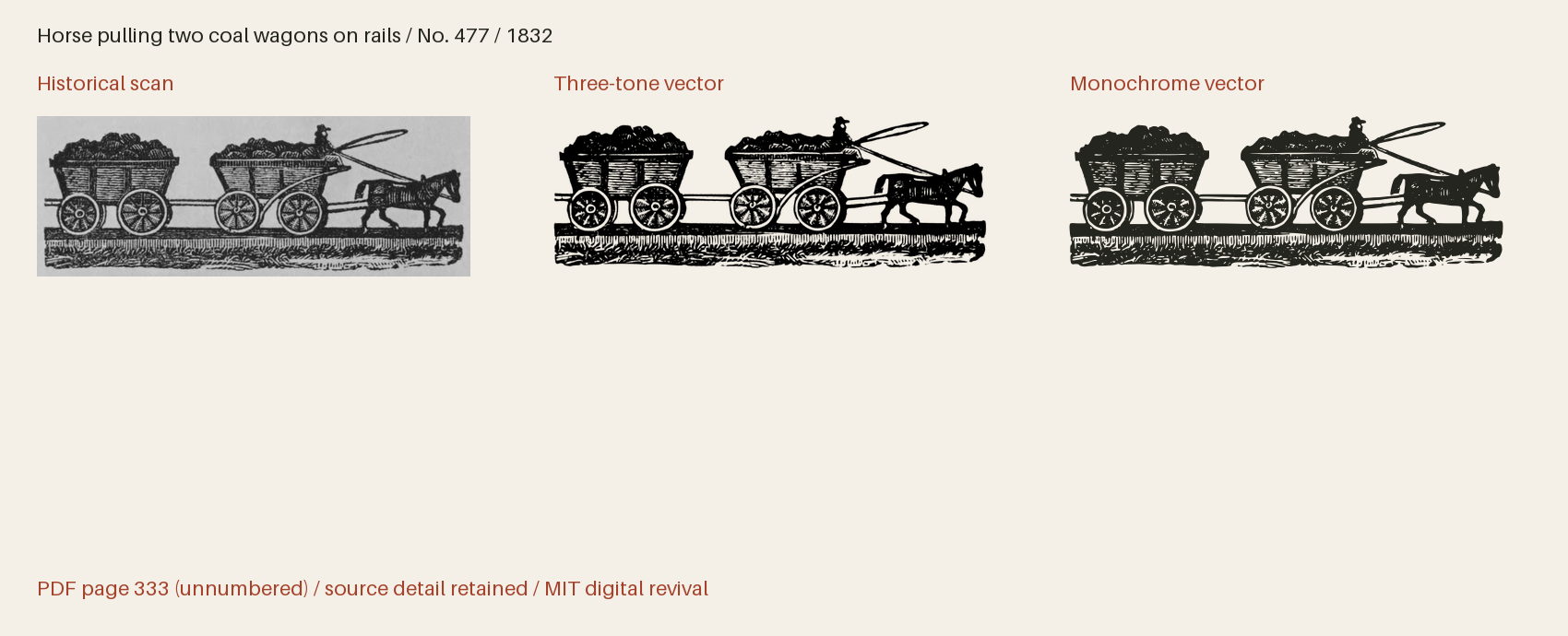 Historical scan beside the three-tone and monochrome vector revivals