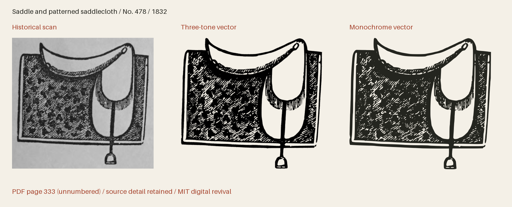 Historical scan beside the three-tone and monochrome vector revivals