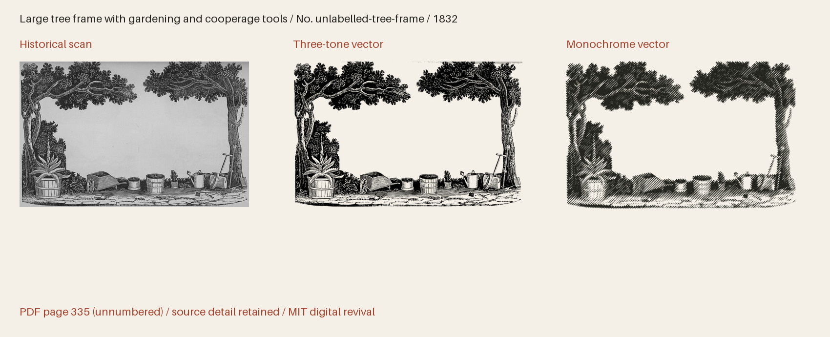 Historical scan beside the three-tone and monochrome vector revivals