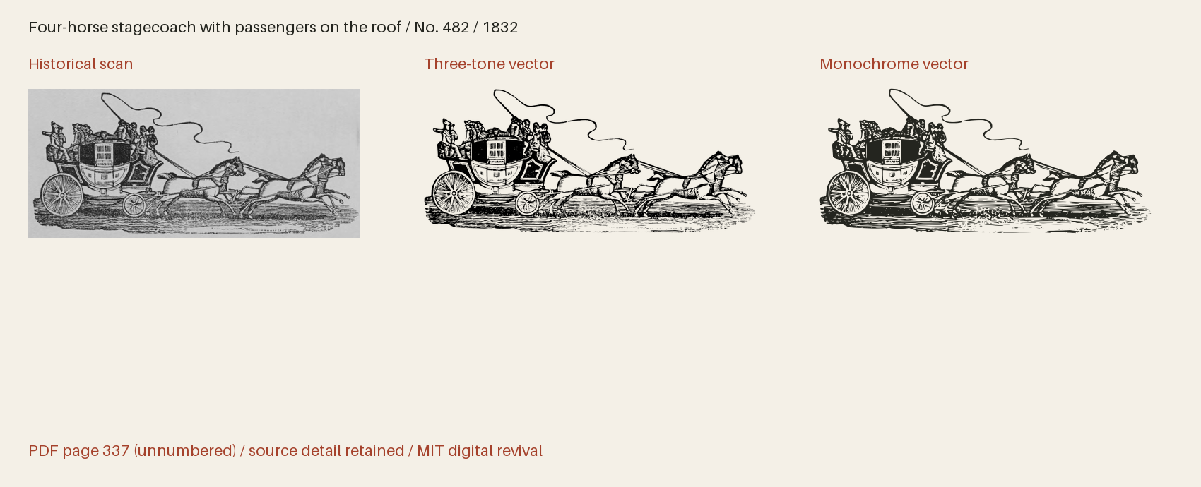 Historical scan beside the three-tone and monochrome vector revivals