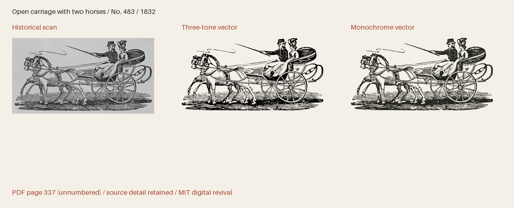 Historical scan beside the three-tone and monochrome vector revivals