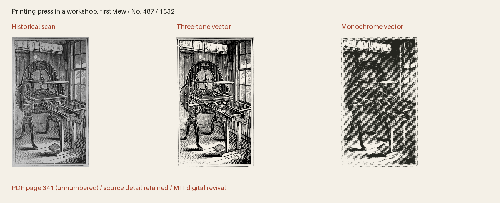 Historical scan beside the three-tone and monochrome vector revivals