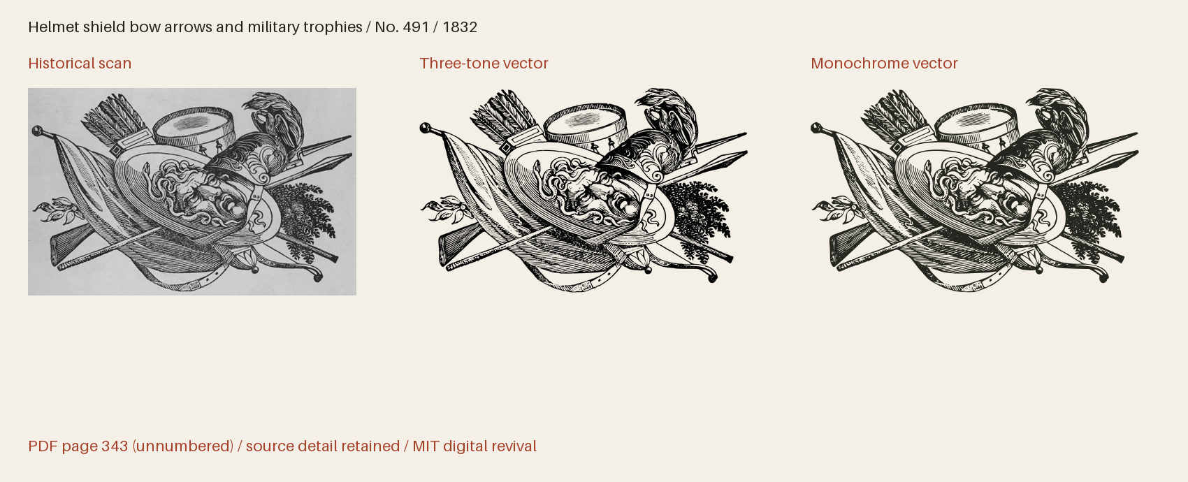 Historical scan beside the three-tone and monochrome vector revivals