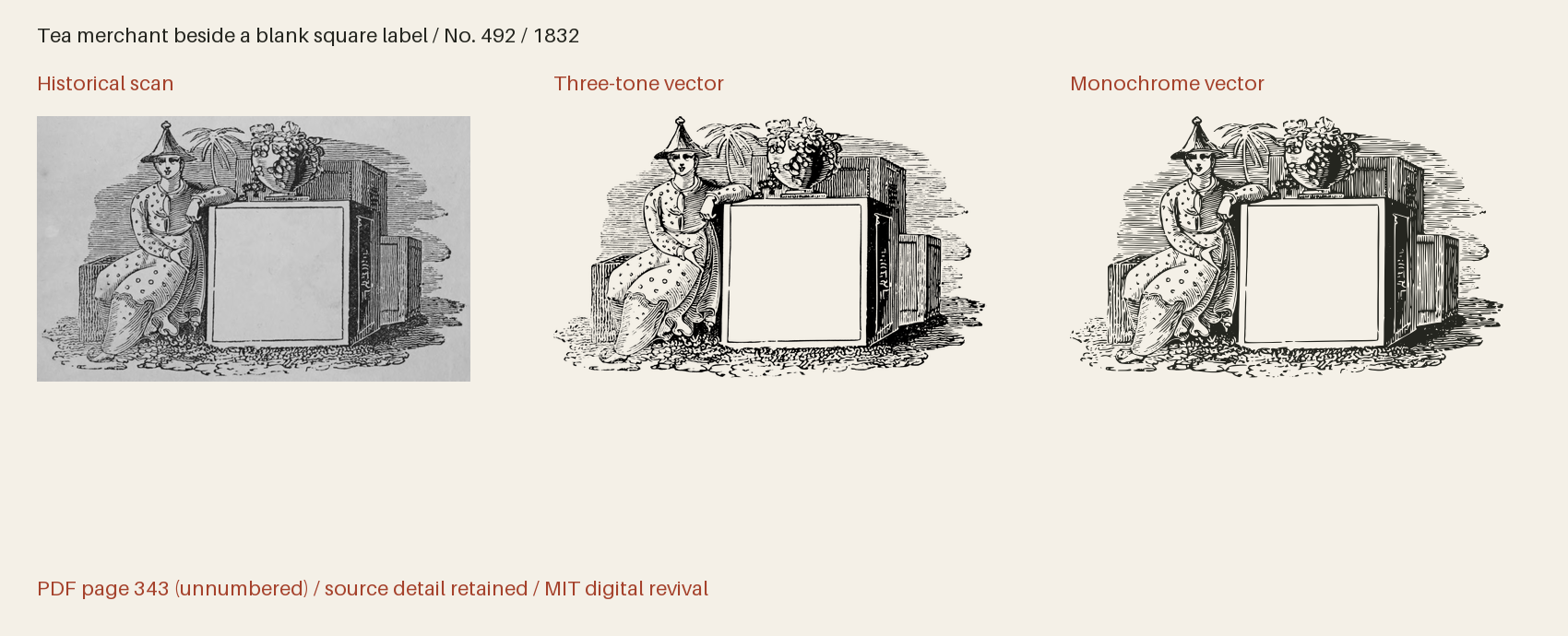 Historical scan beside the three-tone and monochrome vector revivals