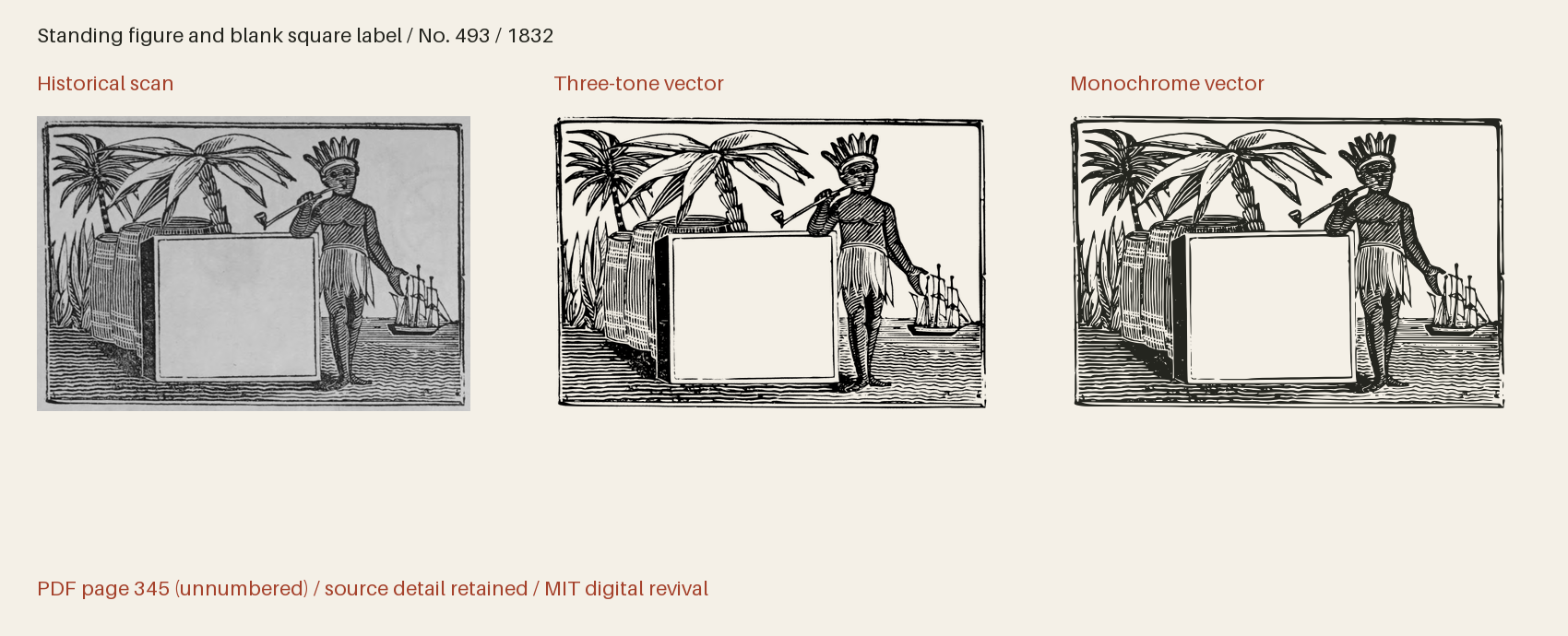 Historical scan beside the three-tone and monochrome vector revivals