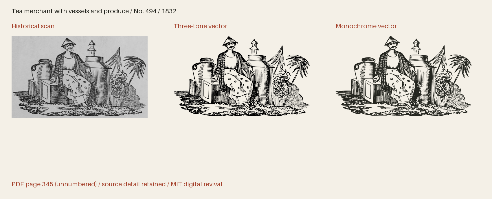 Historical scan beside the three-tone and monochrome vector revivals